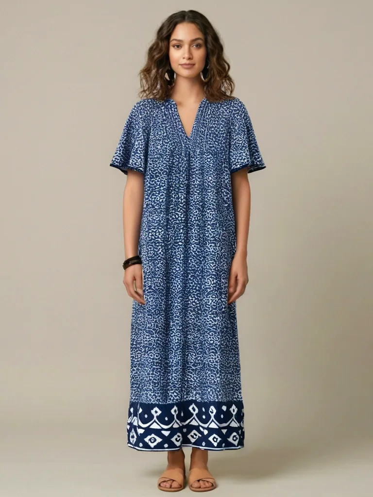 Indigo Border Print Dress