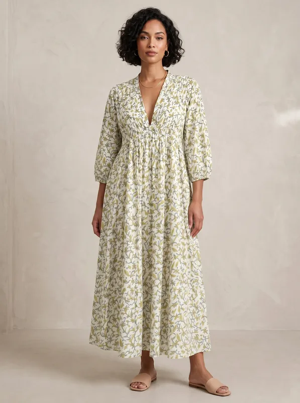 Botanical Vine Smocked Maxi Dress