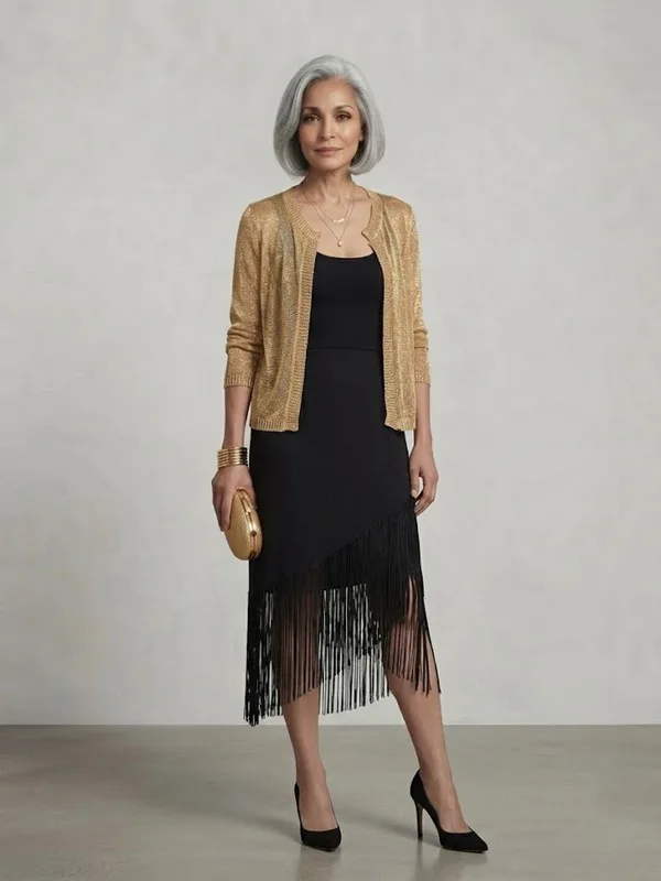 Cascade Fringe Dress | Black Asymmetric Fringe Mini Dress — photo 5