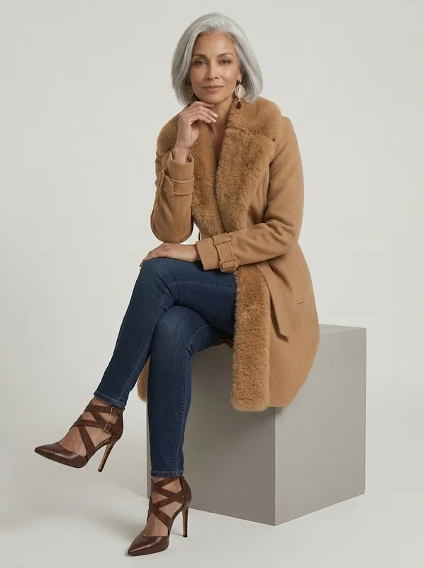 Luxe Faux Fur Trim Belted Coat — photo 2
