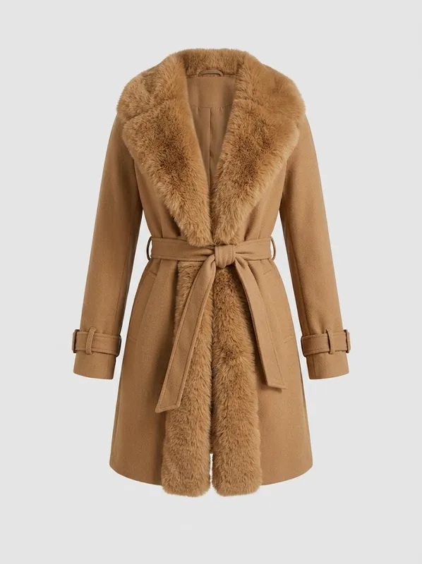 Luxe Faux Fur Trim Belted Coat — photo 4
