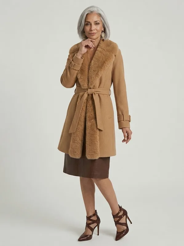 Luxe Faux Fur Trim Belted Coat — photo 5