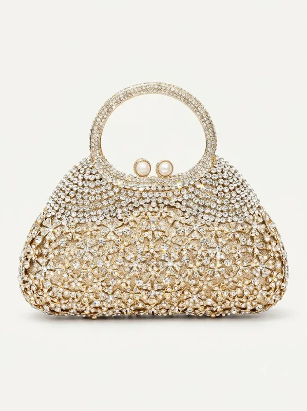 Crystal Garden Evening Clutch | Gold Rhinestone Floral Clutch