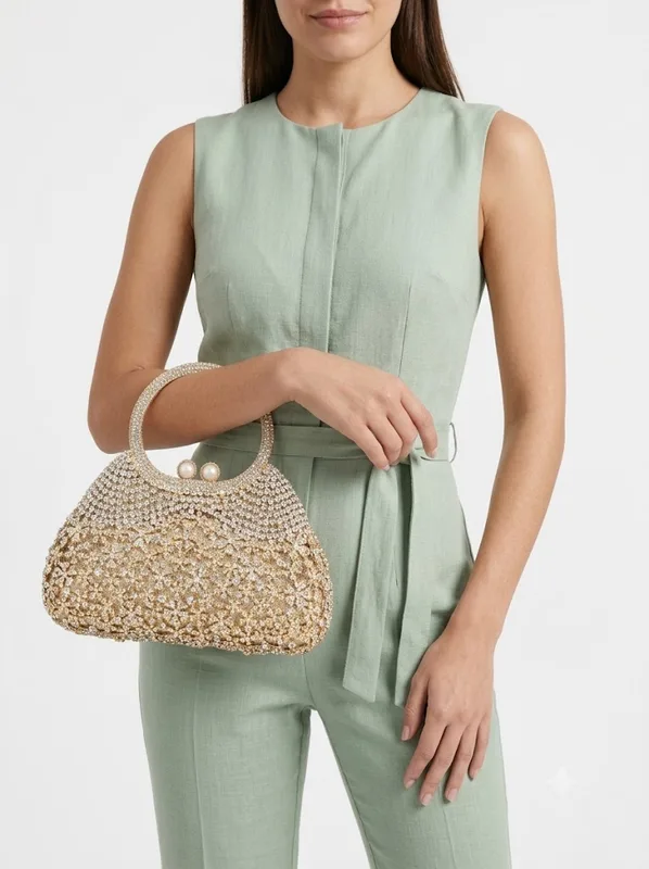 Crystal Garden Evening Clutch | Gold Rhinestone Floral Clutch — photo 4