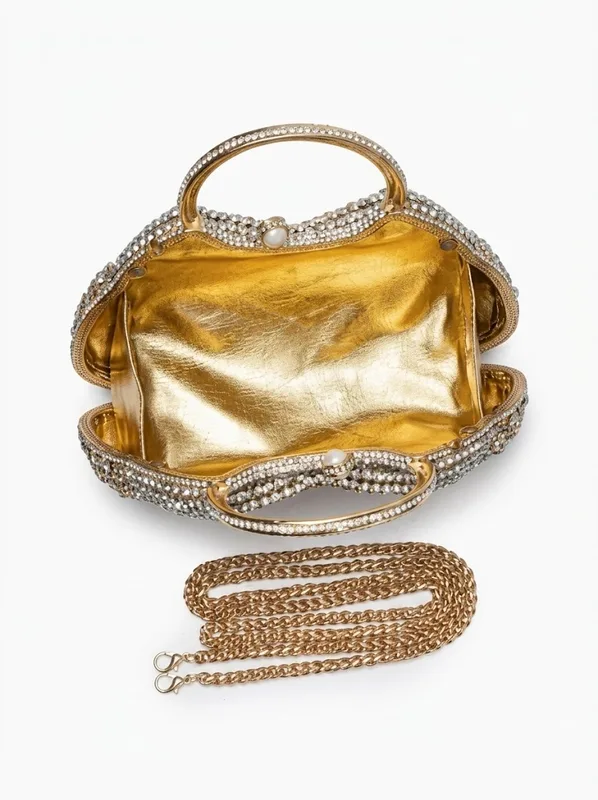 Crystal Garden Evening Clutch | Gold Rhinestone Floral Clutch — photo 6