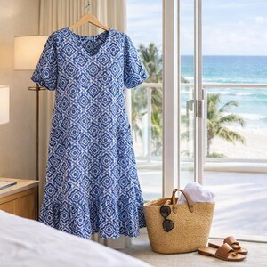 Dolma Navy Geometric Print Shorter Dress In A Boho Tunic Style — photo 4