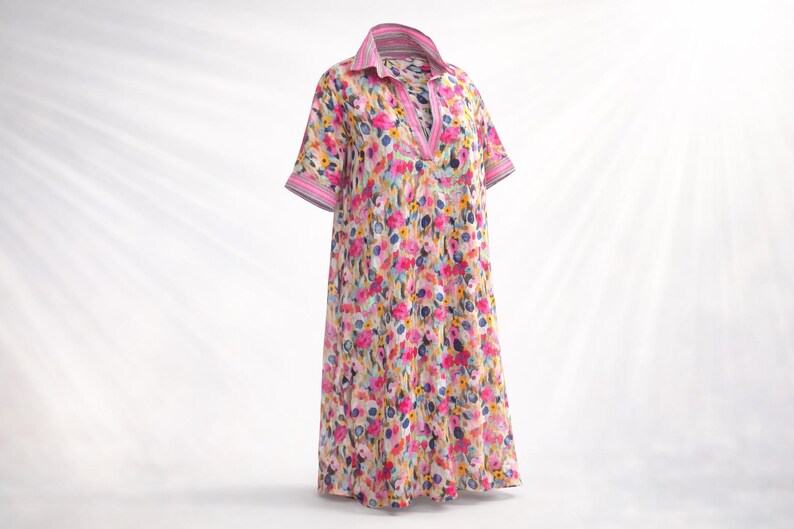 Dolma's Multicolor Floral Cotton Caftan Dress Boho Tunic Resort Coverup — photo 3
