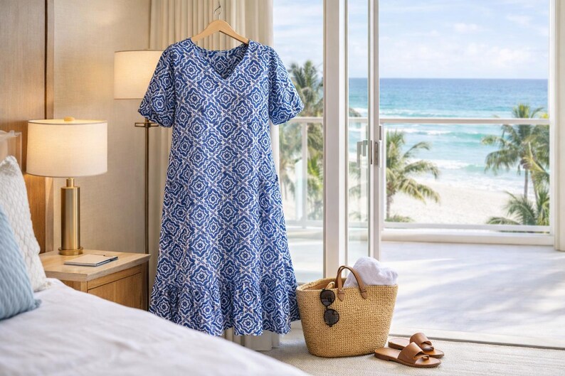 Dolma Navy Geometric Print Shorter Dress In A Boho Tunic Style — photo 2