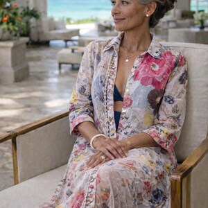 Beige Floral Maxi Shirt Dress – Artistic Button-Front Layering Style — photo 6