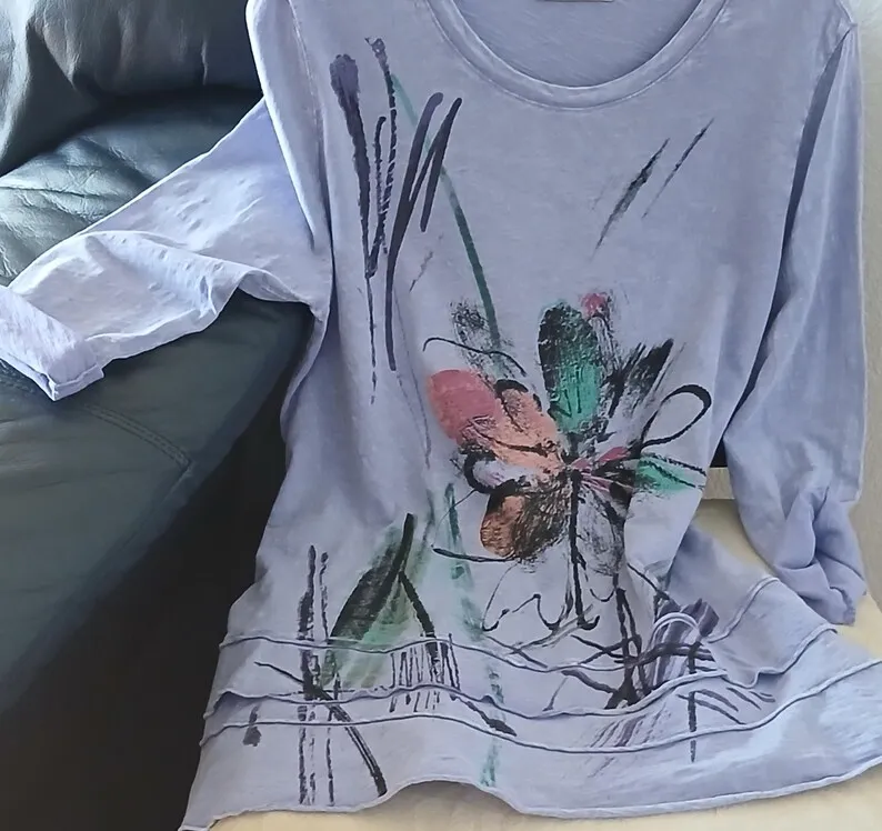 Floral Periwinkle Tunic Cotton Slub | Usa Made Travel Or Layering Top By Jess & Jane — photo 2