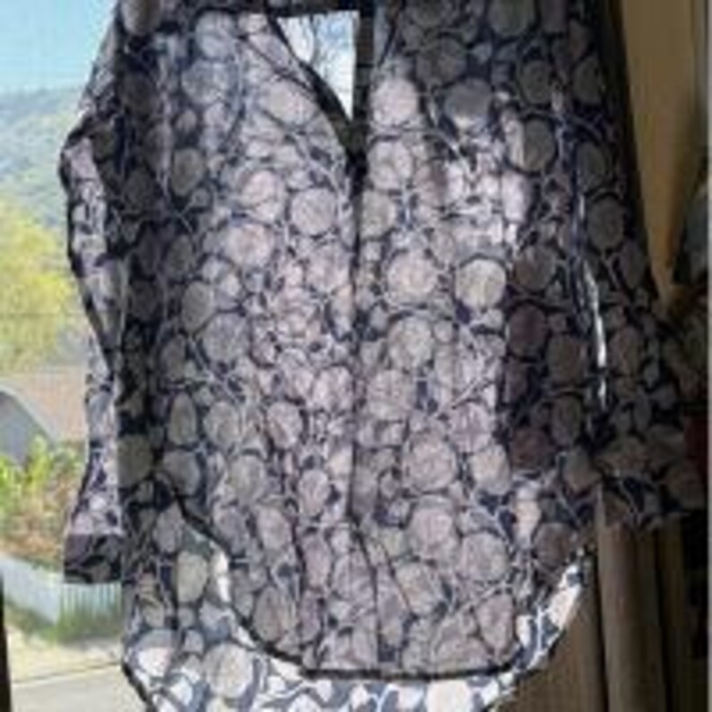 Dolma Cotton Block Print Blouse Blue Grey Tunic Boho Artisan Shirt Lightweight Cotton Top — photo 3