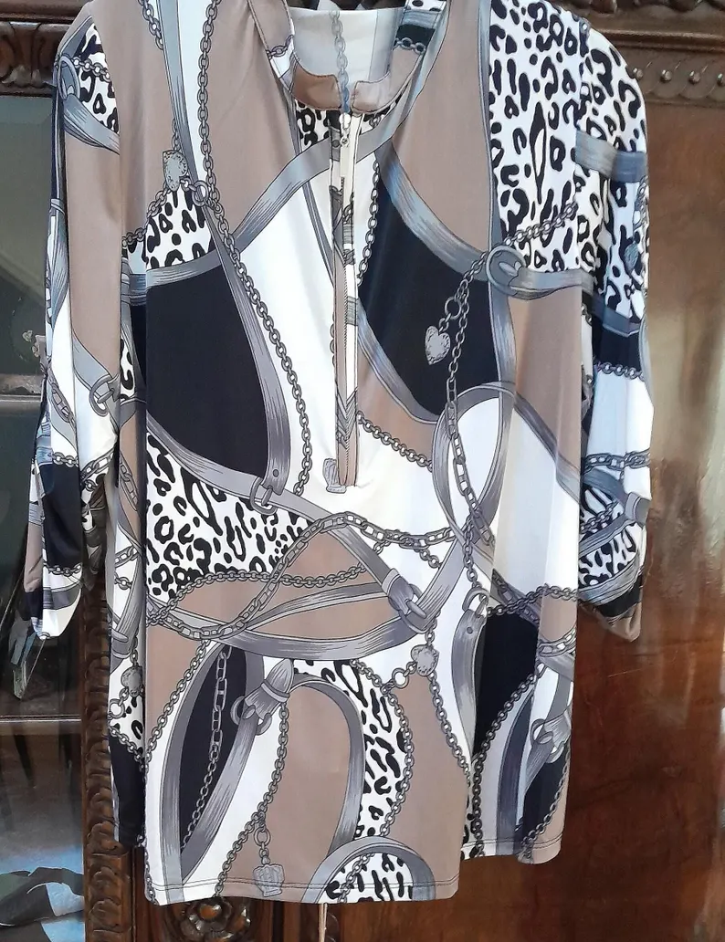 Mandarin Collar In A Mocha Print. Earth Tone Classic. Outstanding For The Holidays And All Year. — photo 4