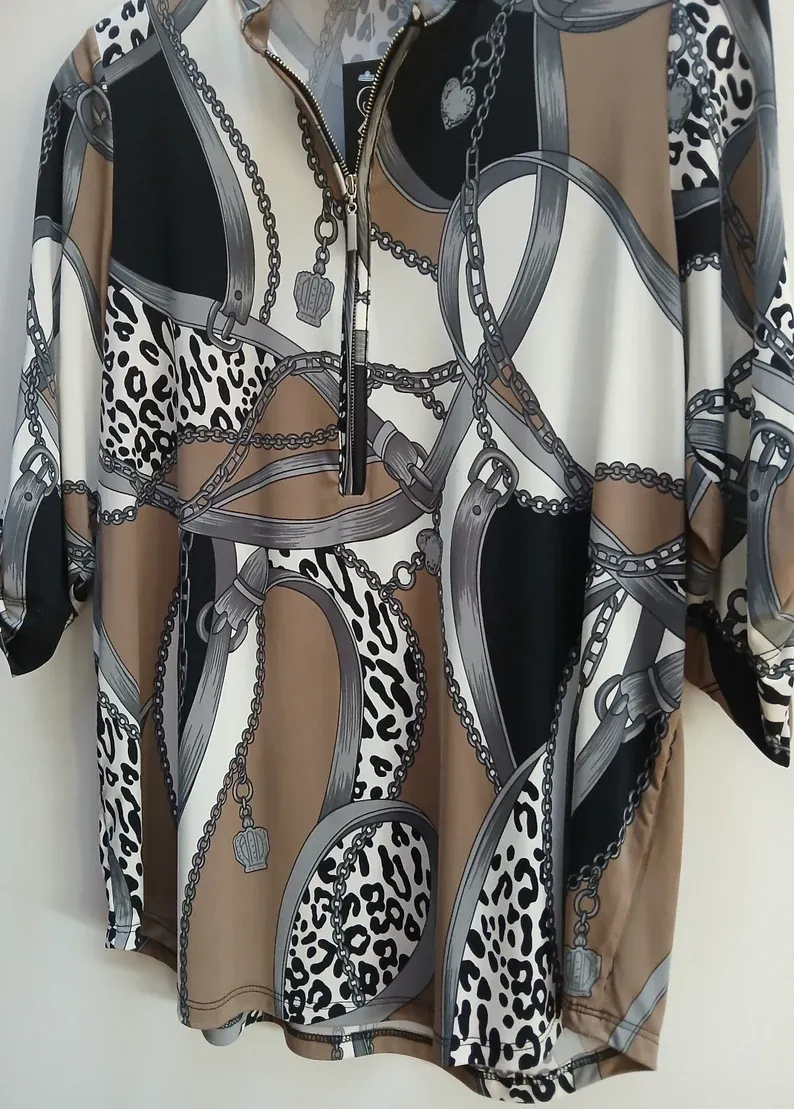 Mandarin Collar In A Mocha Print. Earth Tone Classic. Outstanding For The Holidays And All Year. — photo 2