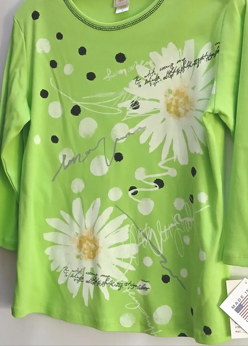 Lime Green Shasta Daisy Tee | Retro Ring Spun Cotton Shirt
