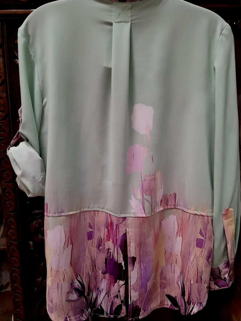 Chiffon Blouse Soft Mint And Purple, Classic Modern Style Imported Georgette Customer Fave — photo 3