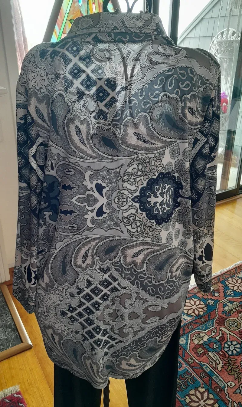 Classic Ladies Blouse Half Button Paisley Fleur Design | Steel Blue Artisan Fashion By Klaveli — photo 2