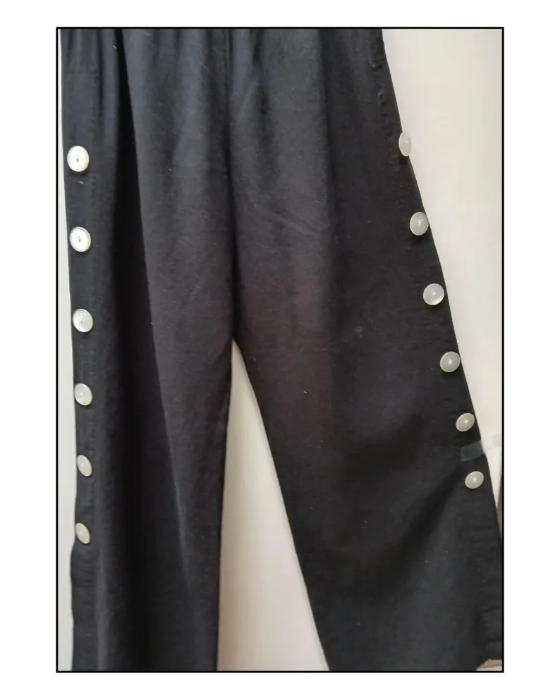 Wide Rayon Linen Pants With Unique Button Detailing | Relaxed Fit Artisan Style By Klaveli — photo 2