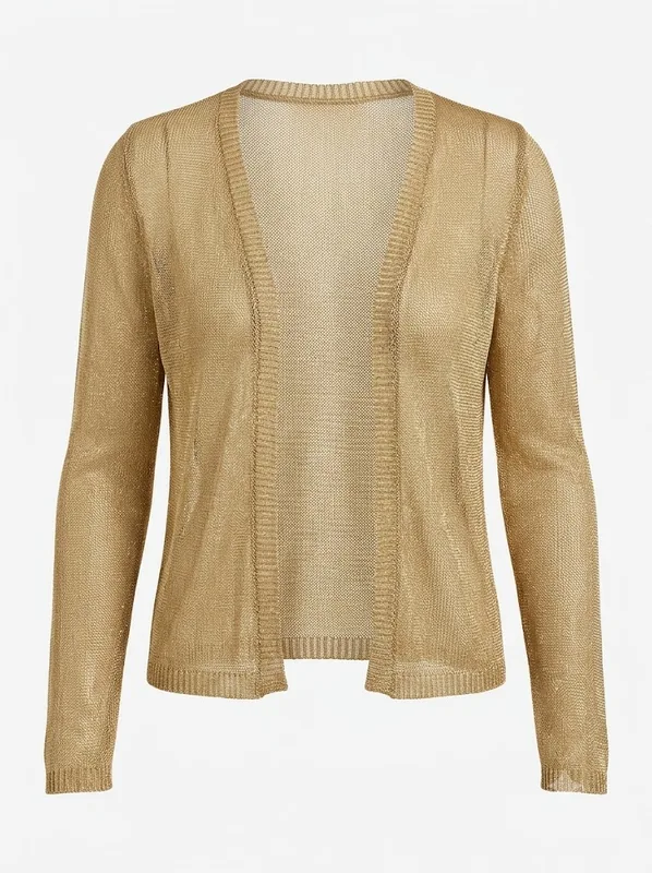 Gold Shimmer Open Front Cardigan