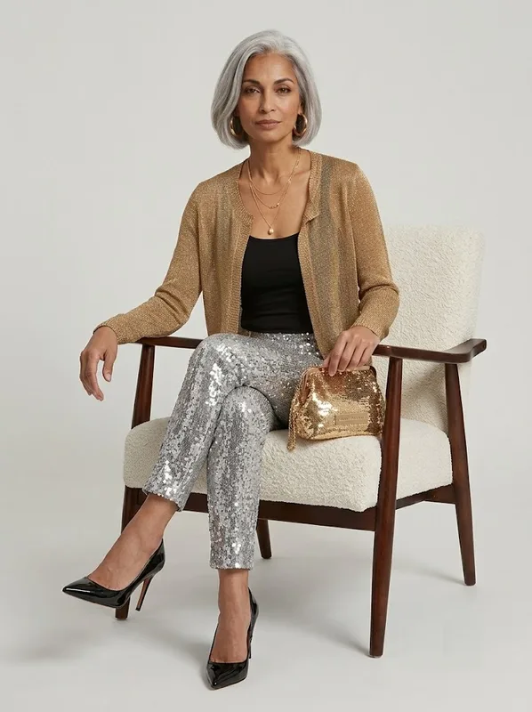 Gold Shimmer Open Front Cardigan — photo 4