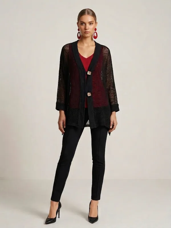 Black Mesh Button Coverup