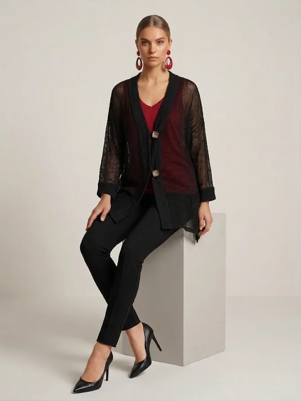 Black Mesh Button Coverup — photo 2