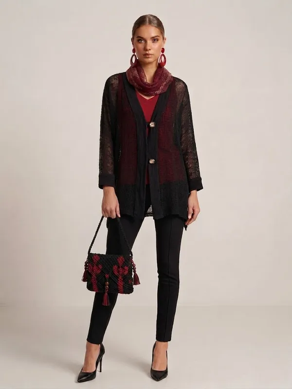 Black Mesh Button Coverup — photo 3