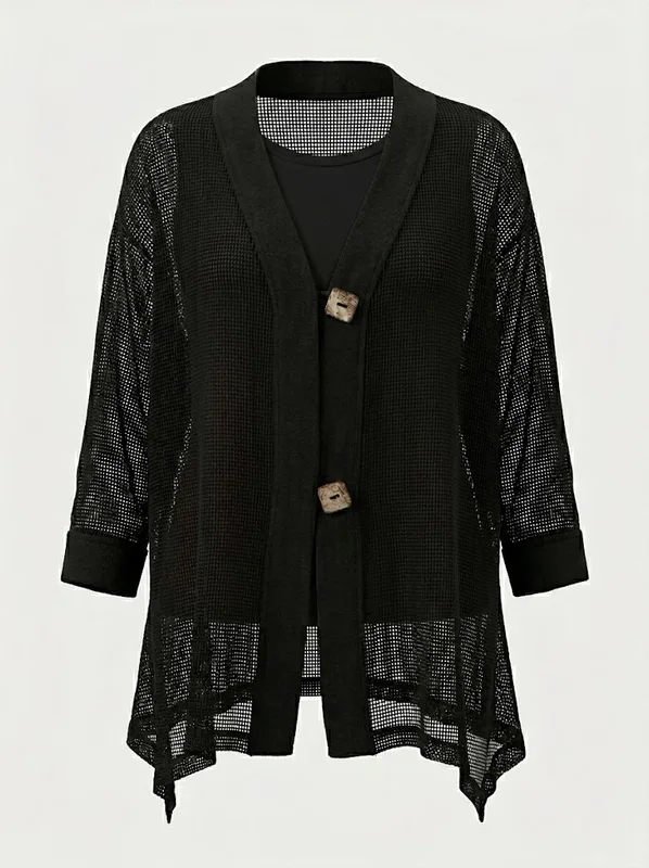 Black Mesh Button Coverup — photo 6