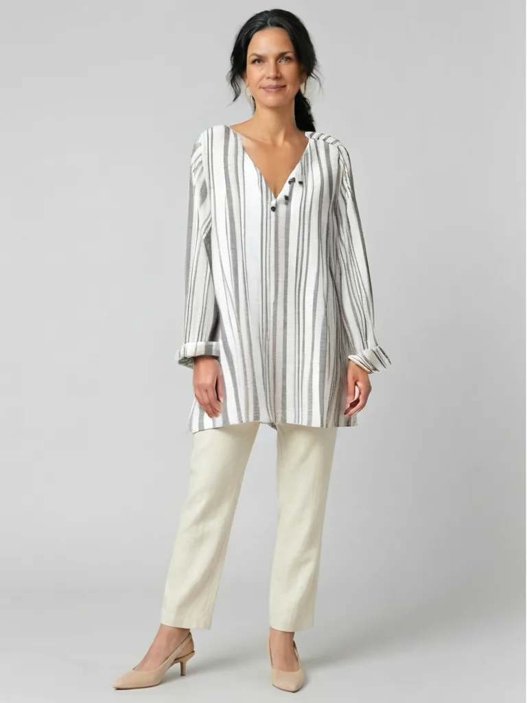Ivory Stripe Linen Tunic