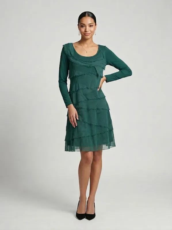 Jade Tiered Silky Fringe Dress