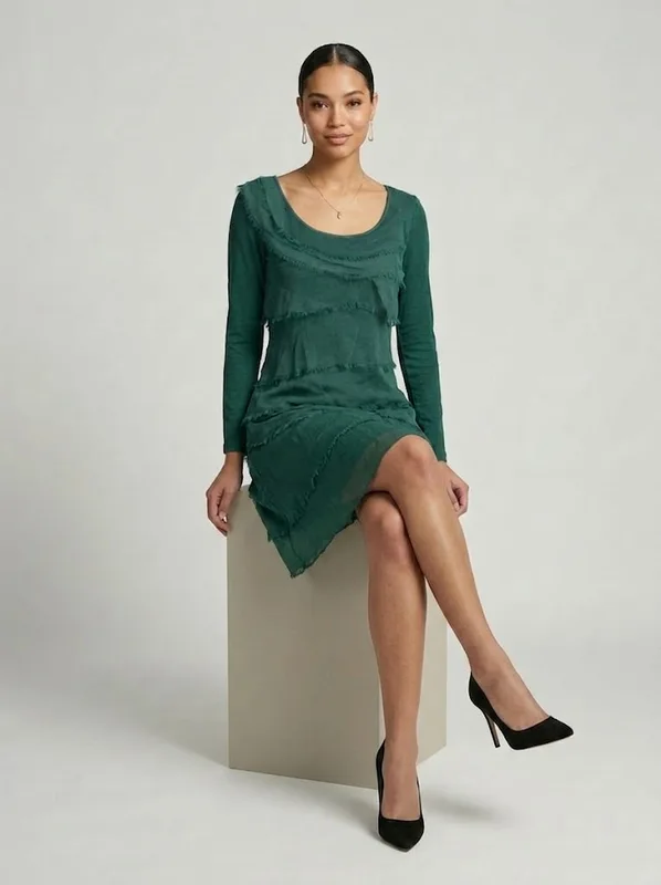 Jade Tiered Silky Fringe Dress — photo 2