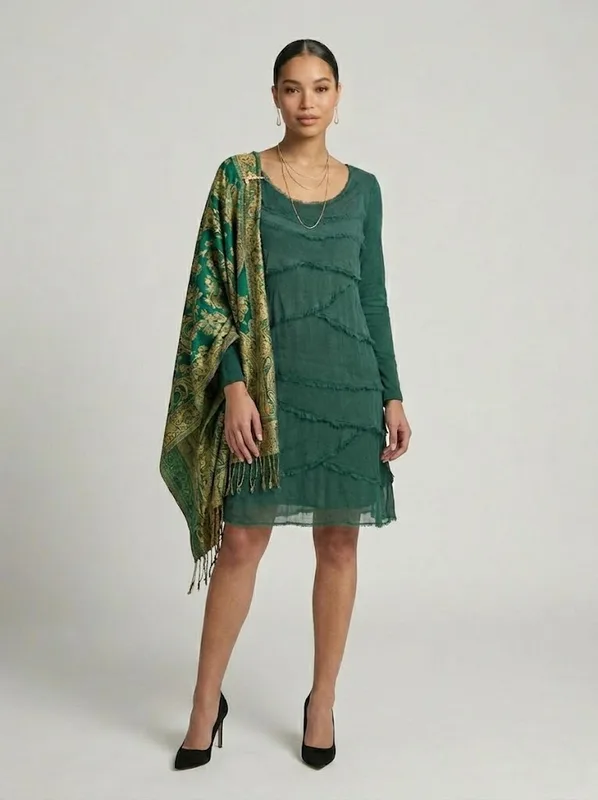 Jade Tiered Silky Fringe Dress — photo 3