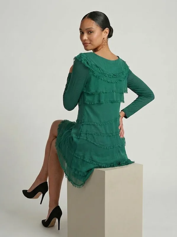 Jade Tiered Silky Fringe Dress — photo 4