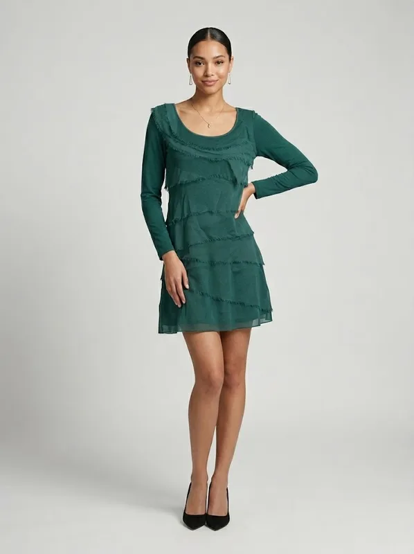 Jade Tiered Silky Fringe Dress