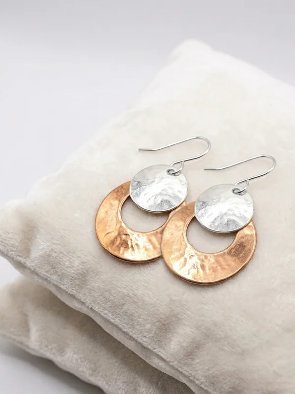 Marjorie Baer Hammered Disc and Hoop Earrings