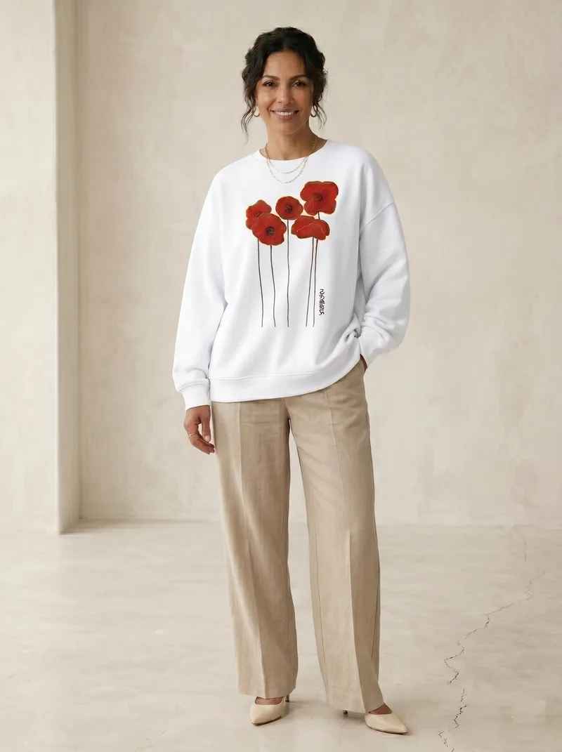 Poppy White Sweatshirt