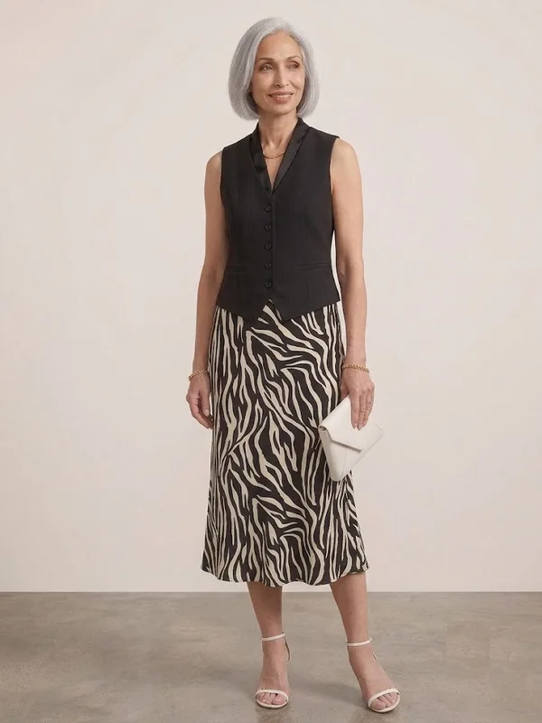 Zebra Print Silky Slip Skirt
