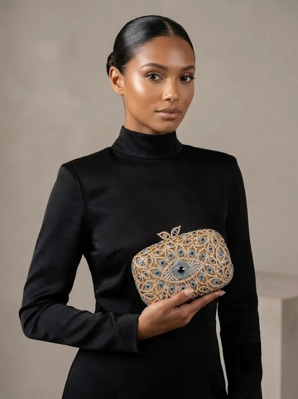 Mystic Eye Crystal Clutch | Gold Evil Eye Evening Bag — photo 3