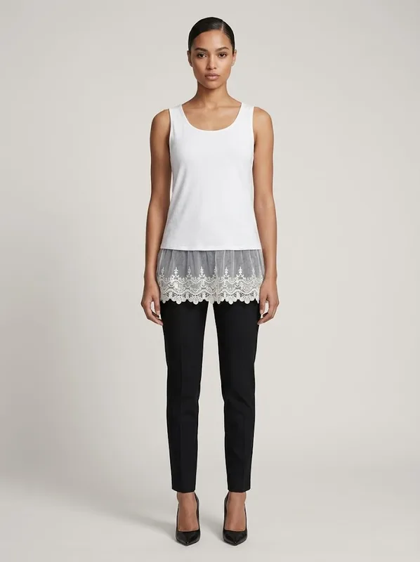 Ivory Lace Hem Shell Top