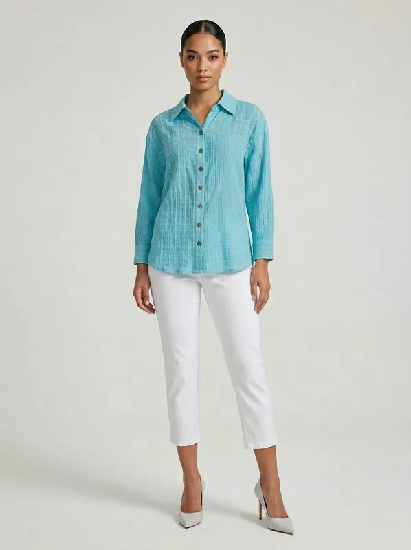Turquoise Blue in 100% Cotton Blouse