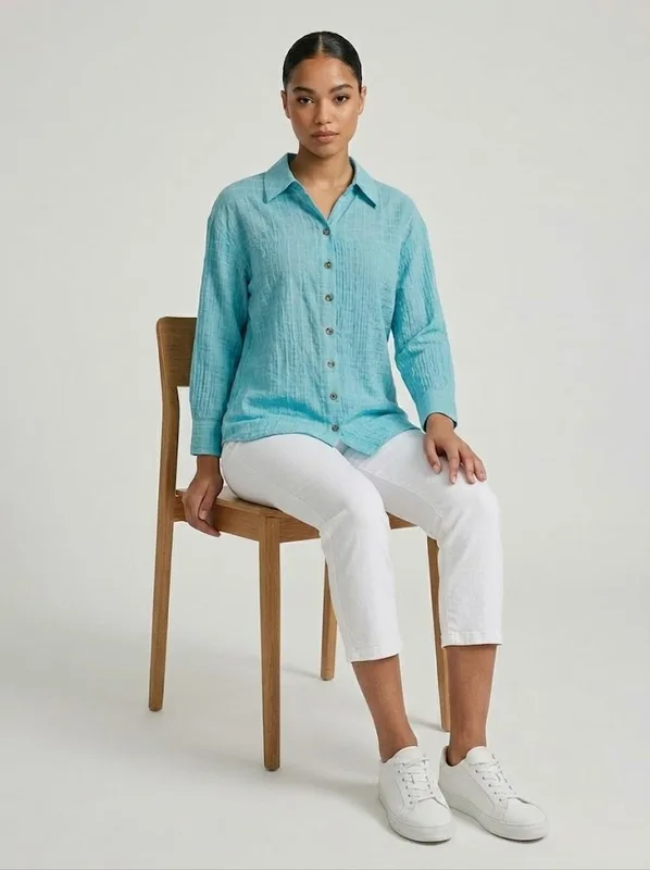 Turquoise Blue in 100% Cotton Blouse — photo 2