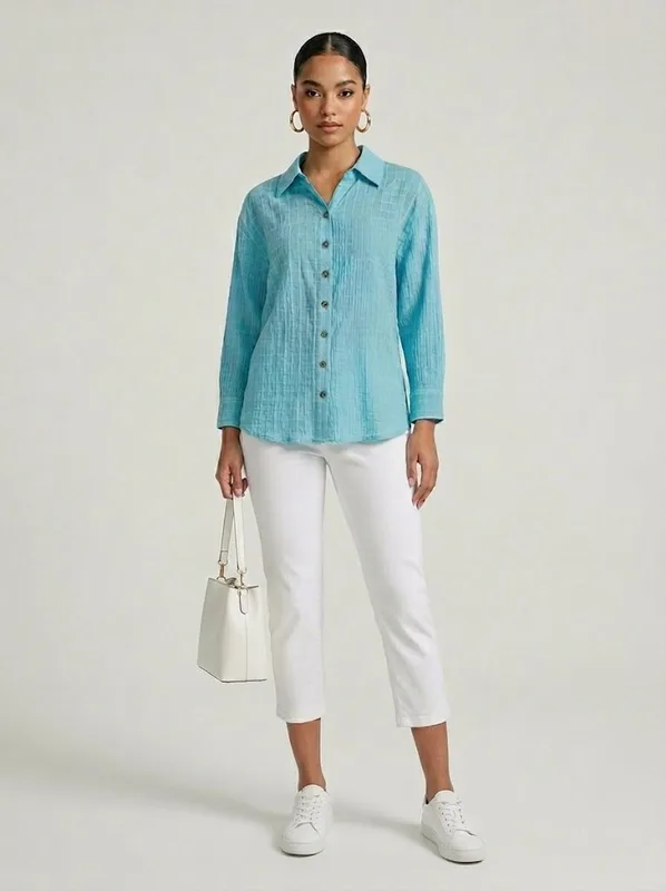 Turquoise Blue in 100% Cotton Blouse — photo 3