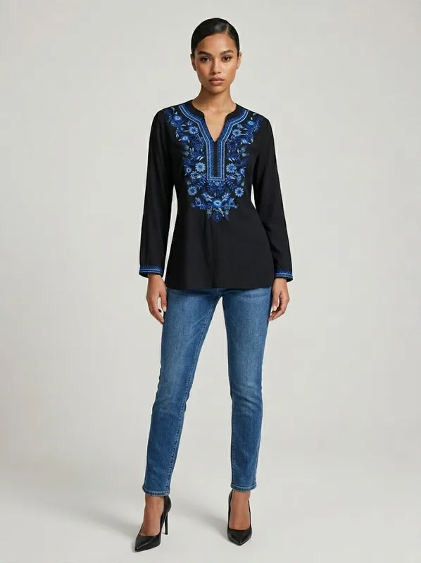 Black Indigo Embroidered Tunic