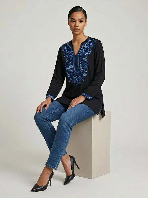 Black Indigo Embroidered Tunic — photo 2