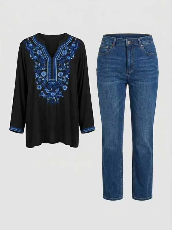 Black Indigo Embroidered Tunic — photo 6