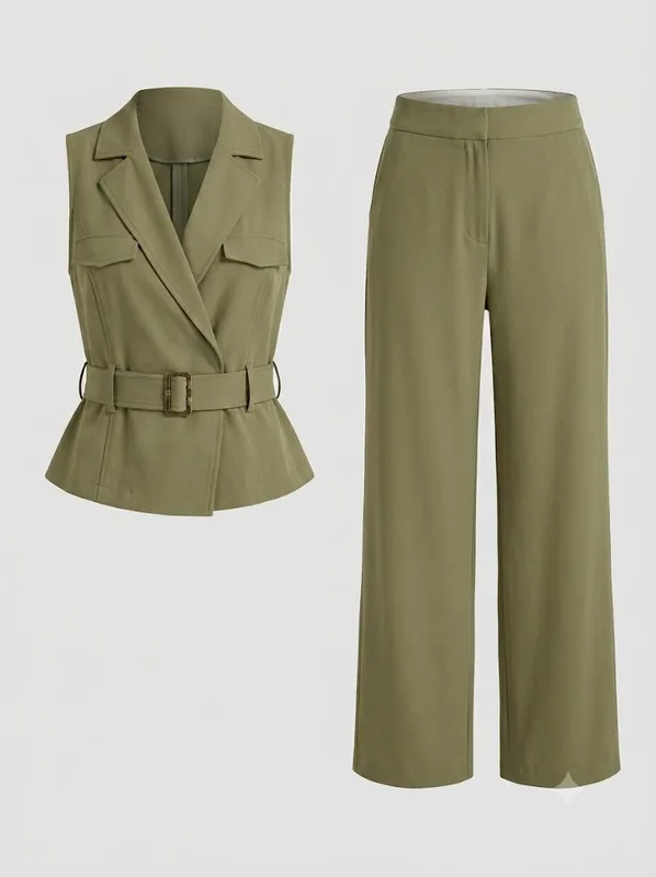 Sage Belted Vest & Wide-Leg Set