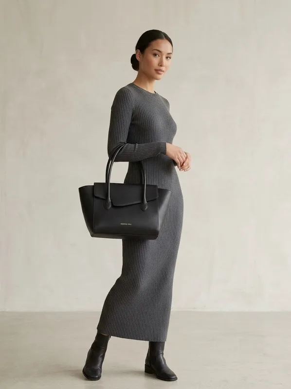 Structured Wing Tote | Black or Brown Architectural Work Bag — photo 3