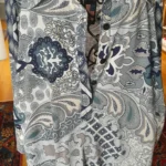 Classic ladies blouse half button paisley fleur design | steel blue artisan fashion by Klaveli