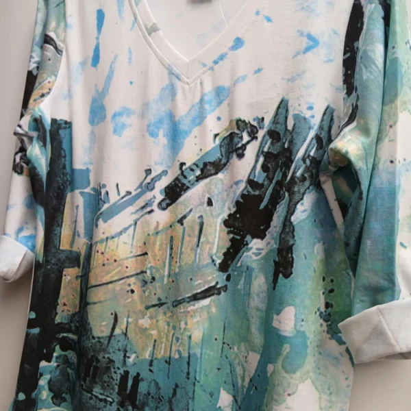 Ocean Hues Art Knit Top | Ethical Cotton Shirt, Parsley & Sage