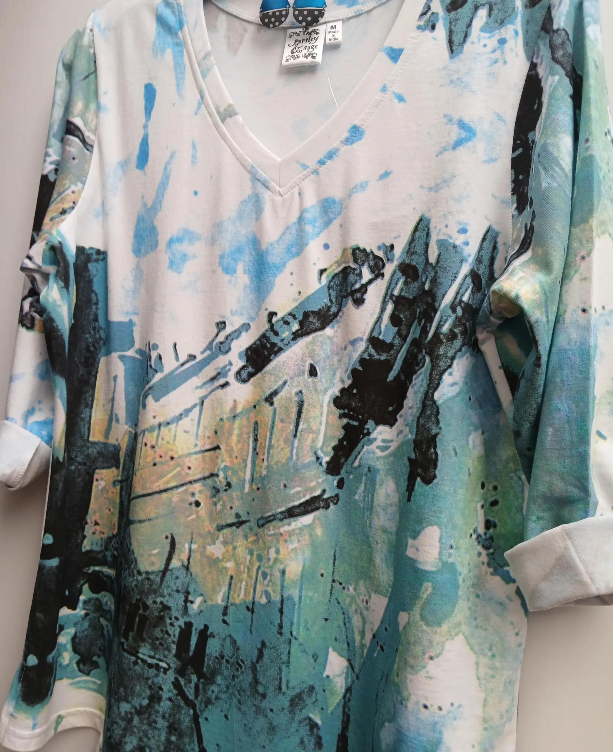 il_fullxfull.6685809052_k7vo Ocean Hues Art Knit Top | Ethical Cotton Shirt, Parsley & Sage - Image 1