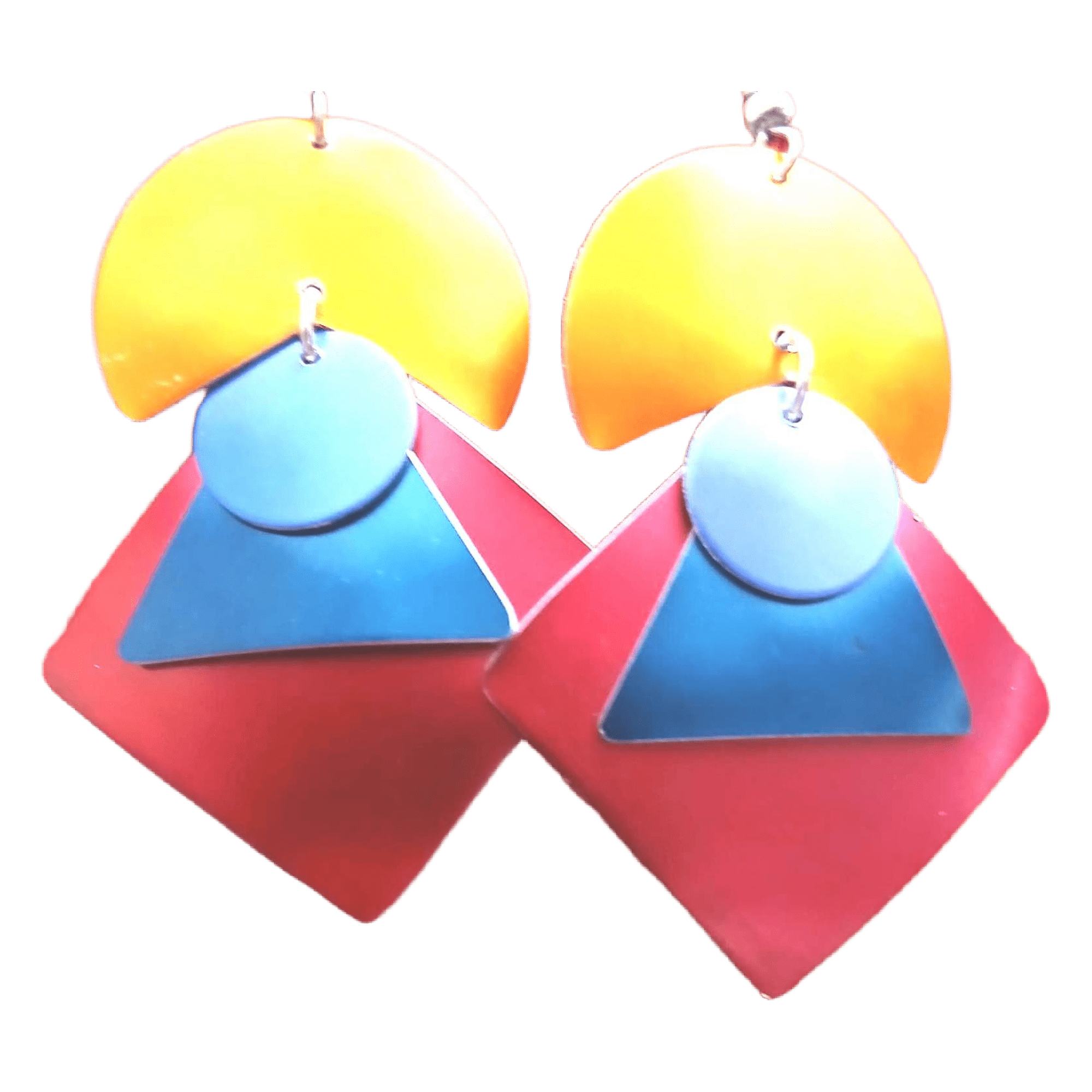 5ad61e65-e2ad-474e-9178-2709115d733e 2 styles in hot colors dangle earrings by Eclat aluminum hand-crafted in California light and pefect for matching Your best colors. - Image 1